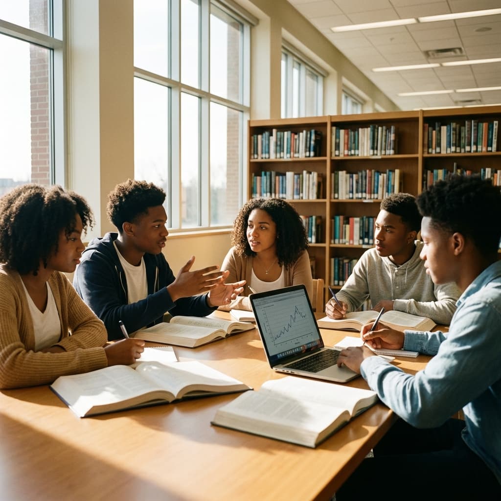 Students studying in library